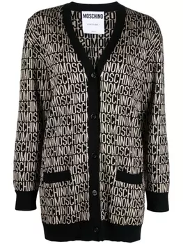 Moschino кардиган из вирджинской шерсти с жаккардовым логотипом, черный