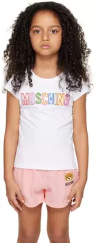 Moschino Kids Белая футболка с вышивкой