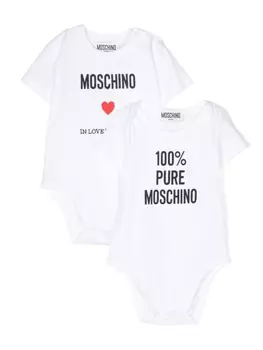 Moschino Kids боди с вышитым логотипом, белый