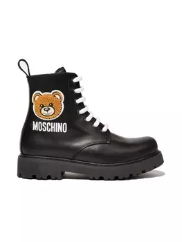 Moschino Kids ботинки на шнуровке с нашивкой Teddy, черный