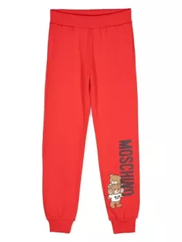Moschino Kids брюки из хлопка с принтом плюшевого мишки, красный