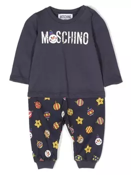 Moschino Kids брюки с графичным принтом, синий