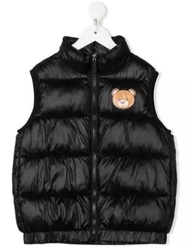 Moschino Kids дутый жилет с логотипом, черный