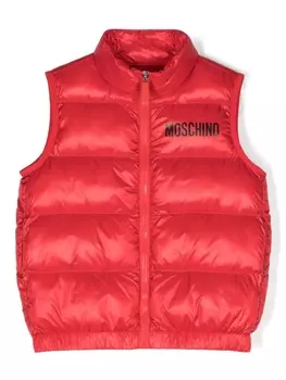 Moschino Kids дутый жилет с логотипом, красный
