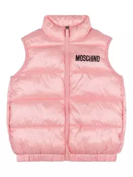 Moschino Kids дутый жилет с логотипом, розовый