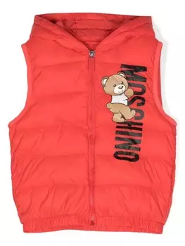 Moschino Kids дутый жилет с принтом Teddy Bear, красный