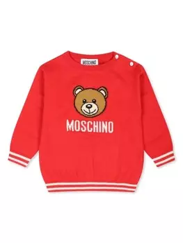 Moschino Kids джемпер с логотипом, связанный интарсией, красный