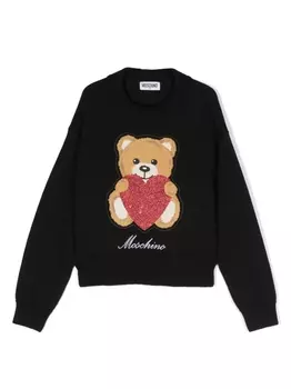 Moschino Kids джемпер вязки интарсия с логотипом, черный