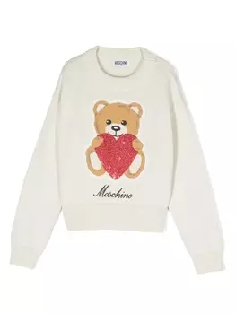 Moschino Kids джемпер вязки интарсия с логотипом, белый