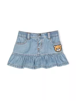 Moschino Kids джинсовая юбка с аппликацией Teddy Bear, синий