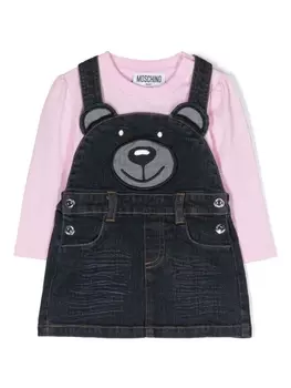 Moschino Kids джинсовое платье с аппликацией Teddy Bear, синий