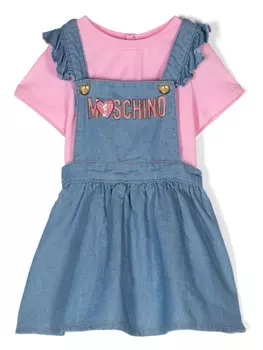 Moschino Kids джинсовое платье с логотипом, розовый