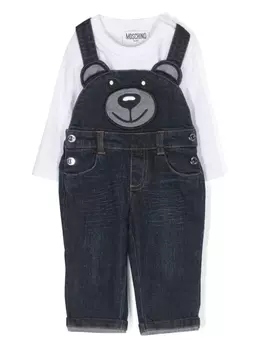 Moschino Kids джинсовый комбинезон Teddy Bear, белый