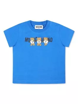 Moschino Kids футболка из хлопка с принтом «Тедди», синий