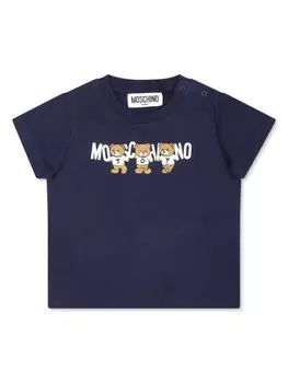 Moschino Kids футболка из хлопка с принтом «Тедди», синий