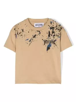 Moschino Kids футболка с эффектом разбрызганной краски, нейтральный цвет