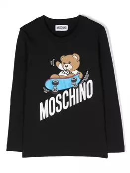 Moschino Kids футболка с длинными рукавами и логотипом, черный