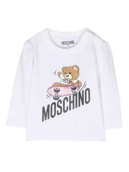 Moschino Kids футболка с длинными рукавами и логотипом, белый