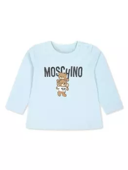 Moschino Kids футболка с длинными рукавами и принтом логотипа, синий