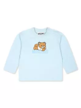 Moschino Kids футболка с длинными рукавами и принтом логотипа, синий