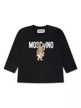 Moschino Kids футболка с длинными рукавами и принтом логотипа, черный
