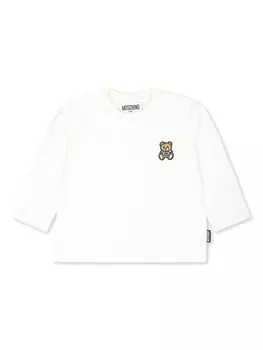Moschino Kids футболка с длинными рукавами и вышитым логотипом, белый