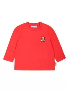 Moschino Kids футболка с длинными рукавами и вышитым логотипом, красный