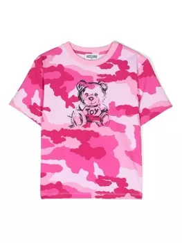 Moschino Kids футболка с камуфляжным принтом, розовый