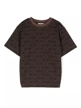 Moschino Kids футболка с логотипом и жаккардом, коричневый