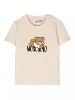 Moschino Kids футболка с мотивом плюшевого мишки, нейтральный цвет