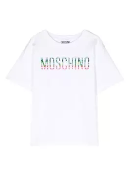Moschino Kids футболка с нашивкой-логотипом, белый