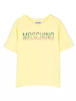 Moschino Kids футболка с нашивкой-логотипом, желтый