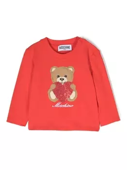 Moschino Kids футболка с принтом Leo Teddy, красный