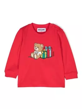 Moschino Kids футболка с принтом плюшевого мишки, красный