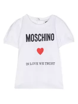 Moschino Kids футболка с вышитым логотипом, белый