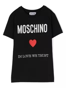 Moschino Kids футболка с вышитым логотипом, черный