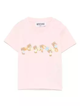 Moschino Kids футболка с вышитым логотипом, розовый