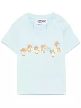 Moschino Kids футболка с вышитым логотипом, синий