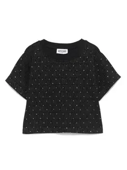 Moschino Kids футболка со стразами, черный