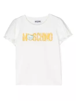 Moschino Kids футболка Teddy Bear с логотипом, белый