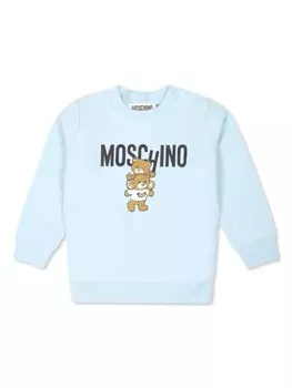 Moschino Kids хлопковая толстовка с изображением плюшевого мишки, синий