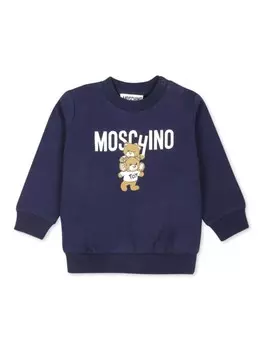 Moschino Kids хлопковая толстовка с изображением плюшевого мишки, синий