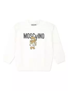 Moschino Kids хлопковая толстовка с изображением плюшевого мишки, белый