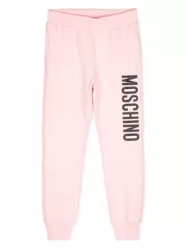 Moschino Kids хлопковые брюки с логотипом, розовый