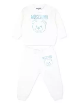 Moschino Kids хлопковый спортивный костюм с вышивкой в виде плюшевого мишки, белый