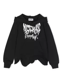 Moschino Kids худи асимметричного кроя с логотипом, черный