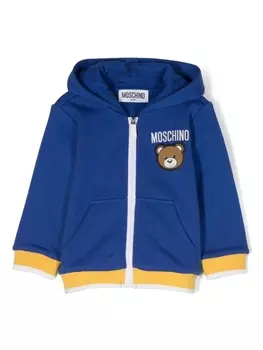 Moschino Kids худи на молнии с аппликацией Teddy Bear, синий