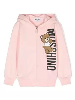 Moschino Kids худи на молнии с логотипом, розовый