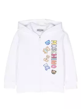 Moschino Kids худи на молнии с логотипом, белый