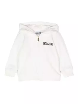 Moschino Kids худи на молнии с логотипом, белый
